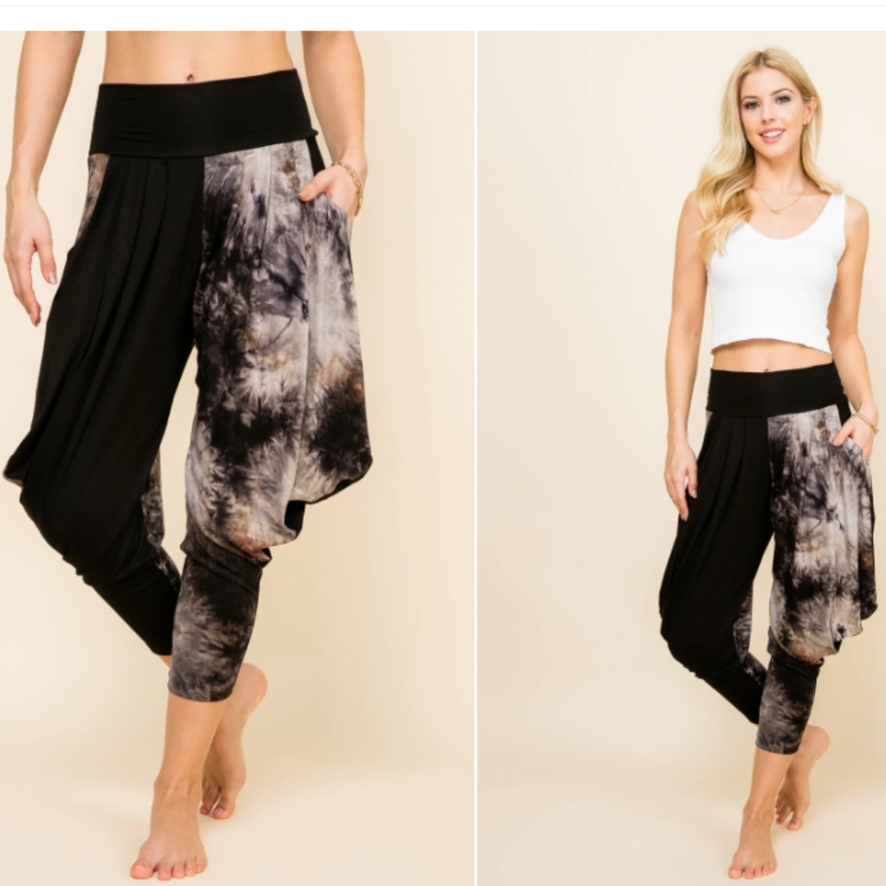 Kooniez Pants - Black Tie-Dye Patchwork